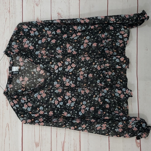Semi-Sheer♡Floral♡Ruffle Accents♡Long Sleeve♡Peasant Top - Picture 1 of 6
